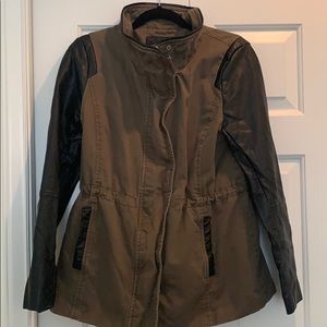 Green & Faux Leather Utility Jacket